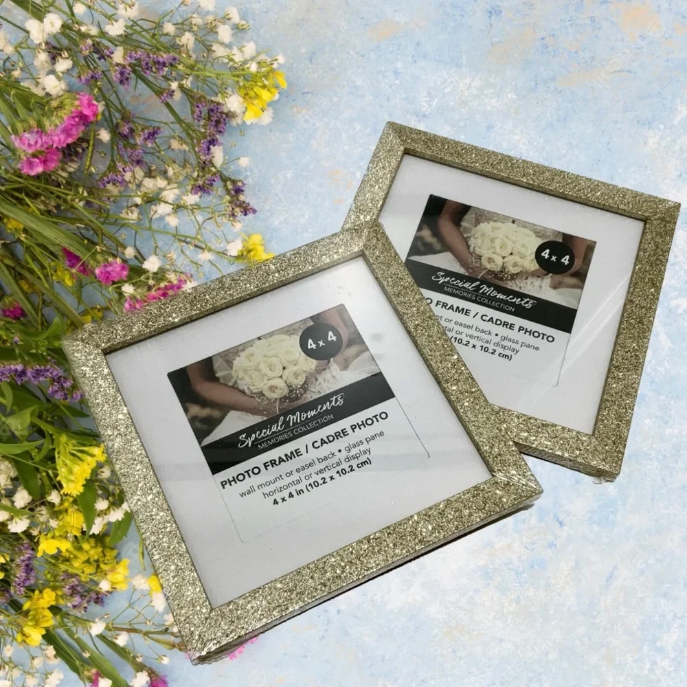 Set of 2  Picture Frames Gold Glitter Photo Frame with Mat Poster Frame
